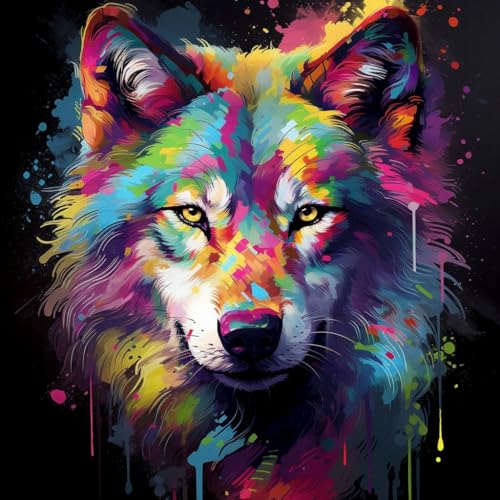 Malen Nach Zahlen Erwachsene,DIY Handgemalt Ölgemälde,mit Pinseln Malerei Kits Erwachsene Kunsthandwerk für Zuhause 40x40 cm,wolf bunt graffiti tier,,Mit Rahmen Malen Nach Zahlen Erwachsene,DIY Handgemalt Ölgemälde,mit Pinseln Malerei Kits Erwachsene Kunsthandwerk für Zuhause 40x40 cm,wolf bunt graffiti tier,,Mit Rahmen von WANGXIAO