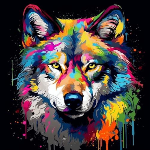 Malen Nach Zahlen Erwachsene,DIY Handgemalt Ölgemälde Kit,Anfänger Kreativ Bastelset für Erwachsene und Mädchen Geschenk,16x16 inch,bunter Graffiti-Stil Tier Wolf,,Mit Rahmen Malen Nach Zahlen Erwachsene,DIY Handgemalt Ölgemälde Kit,Anfänger Kreativ Bastelset für Erwachsene und Mädchen Geschenk,16x16 inch,bunter Graffiti-Stil Tier Wolf,,Mit Rahmen von WANGXIAO