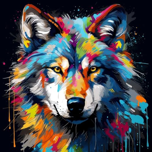 Malen Nach Zahlen Erwachsene,DIY Handgemalt Ölgemälde Kit,inklusive Pinsel und Acrylfarben,40x40 cm,bunter Graffiti-Stil Tier Wolf,,Mit Rahmen Malen Nach Zahlen Erwachsene,DIY Handgemalt Ölgemälde Kit,inklusive Pinsel und Acrylfarben,40x40 cm,bunter Graffiti-Stil Tier Wolf,,Mit Rahmen von WANGXIAO
