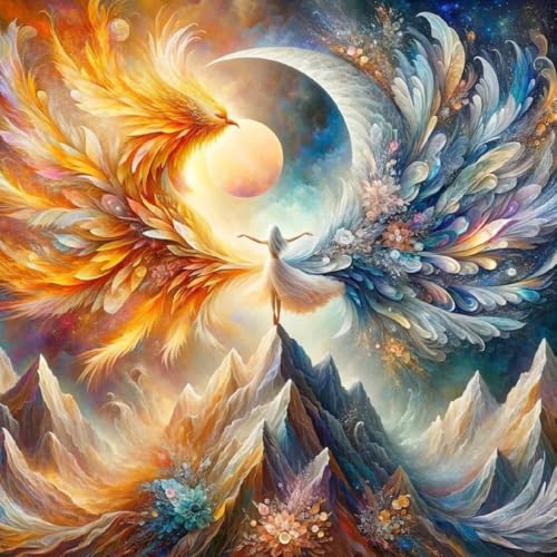 Malen Nach Zahlen Erwachsene,Paint by Numbers,DIY Handgemalt Ölgemälde Mit 3 Pinseln und Acrylfarbe leinwand Kit,40x40 cm,Yin Yang Flügel Schönheit，,ohne Rahmen von WANGXIAO