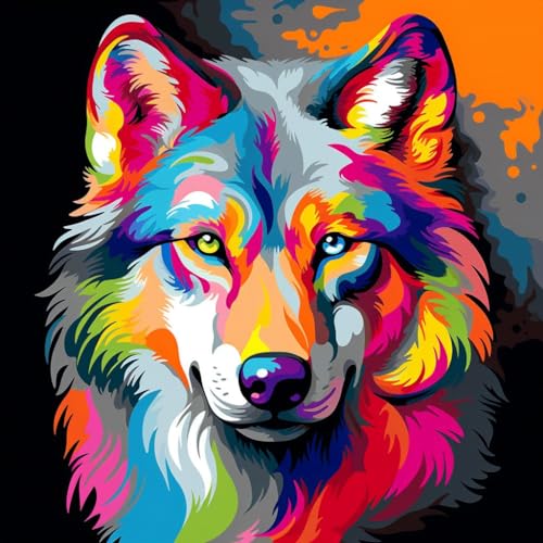 Malen Nach Zahlen Erwachsene,Paint by Numbers,DIY Handgemalt Ölgemälde Mit 3 Pinseln und Acrylfarbe leinwand Kit,40x40 cm,wolf bunt graffiti tier,,Mit Rahmen Malen Nach Zahlen Erwachsene,Paint by Numbers,DIY Handgemalt Ölgemälde Mit 3 Pinseln und Acrylfarbe leinwand Kit,40x40 cm,wolf bunt graffiti tier,,Mit Rahmen von WANGXIAO