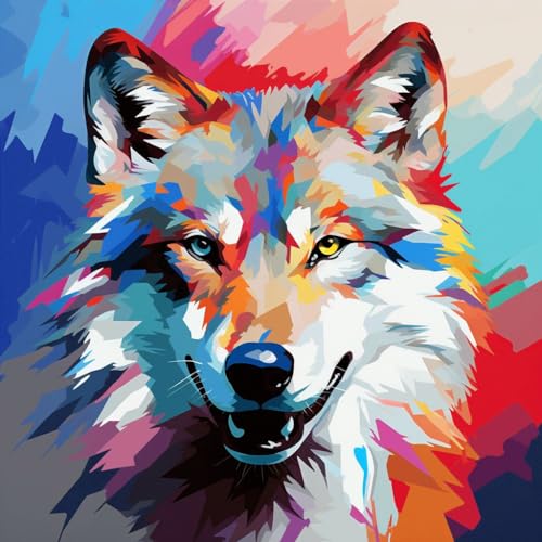 Malen Nach Zahlen Erwachsene,inklusive Pinsel und Acrylfarben,40x40cm,DIY Handgemalt Ölgemälde Kit,wolf bunt graffiti tier,,Mit Rahmen Malen Nach Zahlen Erwachsene,inklusive Pinsel und Acrylfarben,40x40cm,DIY Handgemalt Ölgemälde Kit,wolf bunt graffiti tier,,Mit Rahmen von WANGXIAO