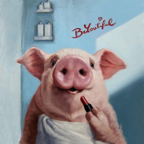 Malen Nach Zahlen Erwachsene 40x40cm,mit Pinsels und Acrylfarbe kit,DIY Handgemalt Ölgemälde für Geschenke und Wandbilder Wohnzimmer,Schwein trägt Lippenstift auf，,Mit Rahmen von WANGXIAO