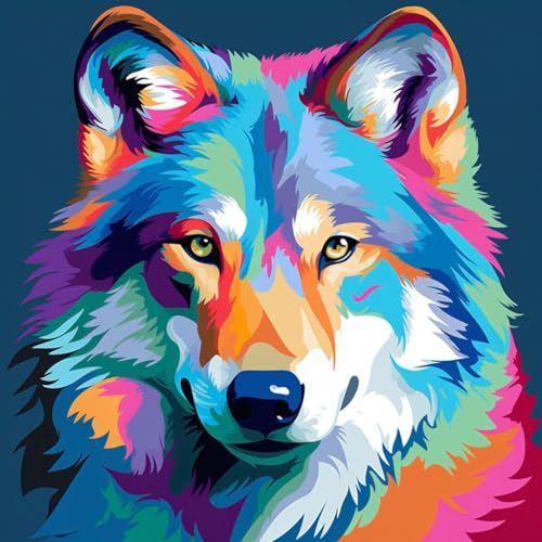 Malen Nach Zahlen Erwachsene 40x40cm,mit Pinsels und Acrylfarbe kit,DIY Handgemalt Ölgemälde für Geschenke und Wandbilder Wohnzimmer,wolf bunt graffiti tier,,Mit Rahmen Malen Nach Zahlen Erwachsene 40x40cm,mit Pinsels und Acrylfarbe kit,DIY Handgemalt Ölgemälde für Geschenke und Wandbilder Wohnzimmer,wolf bunt graffiti tier,,Mit Rahmen von WANGXIAO