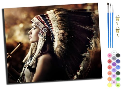 Malen nach Zahlen Erwachsene,DIY Bastelset Handgemalt Ölgemälde Geschen Kit Mit 3,Pinseln und Acrylfarbe knitterfreie leinwand Kit,40x50 cm,Altmodisch, Amerikanisches Indianermädchen,ohne Rahmen Malen nach Zahlen Erwachsene,DIY Bastelset Handgemalt Ölgemälde Geschen Kit Mit 3,Pinseln und Acrylfarbe knitterfreie leinwand Kit,40x50 cm,Altmodisch, Amerikanisches Indianermädchen,ohne Rahmen von WANGXIAO