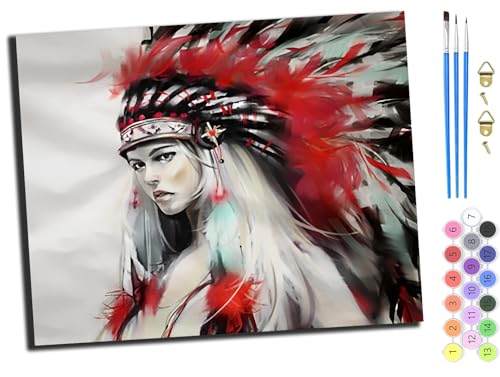 Malen nach Zahlen Erwachsene,DIY Bastelset Handgemalt Ölgemälde Geschen Kit Mit 3,Pinseln und Acrylfarbe knitterfreie leinwand Kit,40x50 cm,Altmodisch, Amerikanisches Indianermädchen,ohne Rahmen Malen nach Zahlen Erwachsene,DIY Bastelset Handgemalt Ölgemälde Geschen Kit Mit 3,Pinseln und Acrylfarbe knitterfreie leinwand Kit,40x50 cm,Altmodisch, Amerikanisches Indianermädchen,ohne Rahmen von WANGXIAO