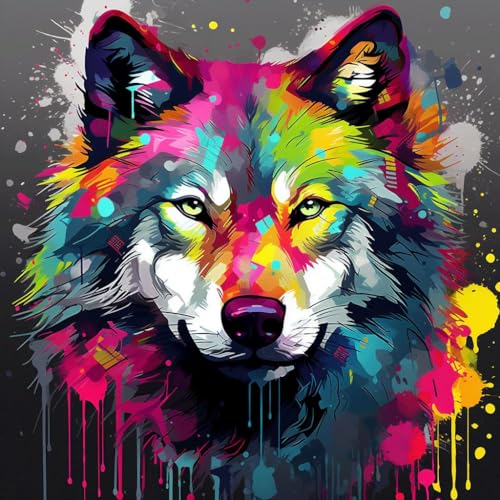 Malen nach Zahlen Erwachsene,DIY Bastelset Handgemalt Ölgemälde Geschen Kit Mit 3 Pinseln und Acrylfarbe knitterfreie leinwand Kit,40x40 cm,Farbe Graffiti Tier Wolf,,Mit Rahmen Malen nach Zahlen Erwachsene,DIY Bastelset Handgemalt Ölgemälde Geschen Kit Mit 3 Pinseln und Acrylfarbe knitterfreie leinwand Kit,40x40 cm,Farbe Graffiti Tier Wolf,,Mit Rahmen von WANGXIAO