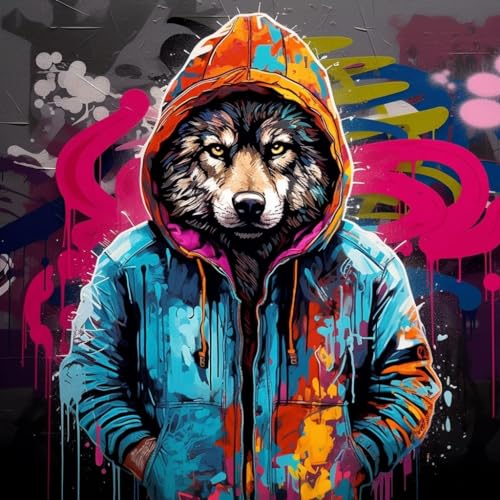 Malen nach Zahlen Erwachsene,DIY Bastelset Handgemalt Ölgemälde Geschen Kit Mit 3 Pinseln und Acrylfarbe knitterfreie leinwand Kit,40x40 cm,bunter Graffiti-Stil Tier Wolf,,Mit Rahmen Malen nach Zahlen Erwachsene,DIY Bastelset Handgemalt Ölgemälde Geschen Kit Mit 3 Pinseln und Acrylfarbe knitterfreie leinwand Kit,40x40 cm,bunter Graffiti-Stil Tier Wolf,,Mit Rahmen von WANGXIAO