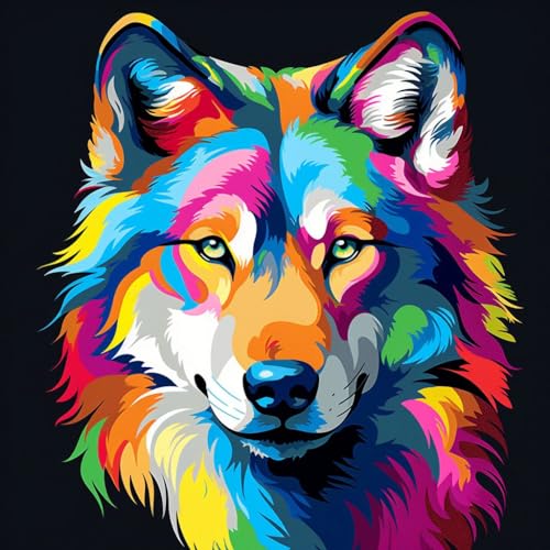 Malen nach Zahlen Erwachsene,DIY Bastelset Handgemalt Ölgemälde Geschen Kit Mit 3 Pinseln und Acrylfarbe knitterfreie leinwand Kit,40x40 cm,wolf bunt graffiti tier,,Mit Rahmen Malen nach Zahlen Erwachsene,DIY Bastelset Handgemalt Ölgemälde Geschen Kit Mit 3 Pinseln und Acrylfarbe knitterfreie leinwand Kit,40x40 cm,wolf bunt graffiti tier,,Mit Rahmen von WANGXIAO
