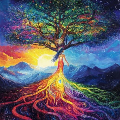 Malen nach Zahlen Erwachsene,DIY Bastelset Handgemalt Ölgemälde Kit Mit 3 Pinseln und Acrylfarbe leinwand Kit,Geschenkideen,40x40 cm,Baum des Lebens，,Mit Rahmen von WANGXIAO