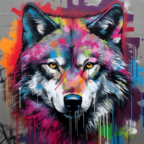 Malen nach Zahlen Erwachsene,DIY Bastelset Handgemalt Ölgemälde Kit Mit 3 Pinseln und Acrylfarbe leinwand Kit,Geschenkideen,40x40 cm,Farbe Graffiti Tier Wolf,,Mit Rahmen Malen nach Zahlen Erwachsene,DIY Bastelset Handgemalt Ölgemälde Kit Mit 3 Pinseln und Acrylfarbe leinwand Kit,Geschenkideen,40x40 cm,Farbe Graffiti Tier Wolf,,Mit Rahmen von WANGXIAO