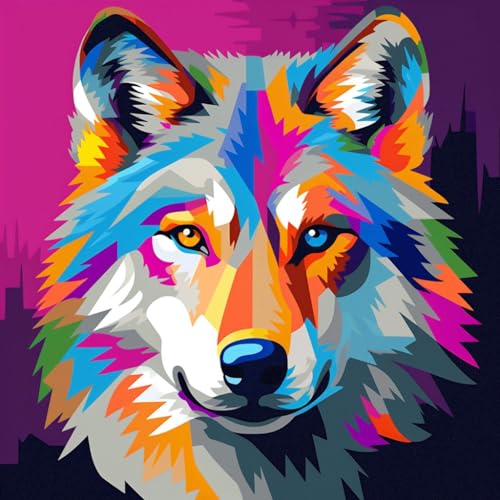 Malen nach Zahlen Erwachsene,DIY Bastelset Handgemalt Ölgemälde Kit Mit 3 Pinseln und Acrylfarbe leinwand Kit,Geschenkideen,40x40 cm,wolf bunt graffiti tier,,Mit Rahmen Malen nach Zahlen Erwachsene,DIY Bastelset Handgemalt Ölgemälde Kit Mit 3 Pinseln und Acrylfarbe leinwand Kit,Geschenkideen,40x40 cm,wolf bunt graffiti tier,,Mit Rahmen von WANGXIAO