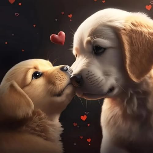 Malen nach Zahlen Erwachsene,DIY Handgemalt Ölgemälde Kit, Mit 3 Pinseln und Acrylfarbe leinwand Kit,40x40 cm,Die Liebe eines Golden Retrievers，,Mit Rahmen von WANGXIAO