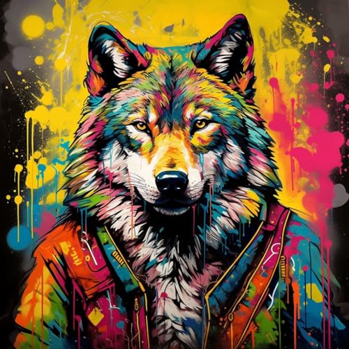 Malen nach Zahlen Erwachsene,DIY Handgemalt Ölgemälde Kit, Mit 3 Pinseln und Acrylfarbe leinwand Kit,40x40 cm,bunter Graffiti-Stil Tier Wolf,,Mit Rahmen Malen nach Zahlen Erwachsene,DIY Handgemalt Ölgemälde Kit, Mit 3 Pinseln und Acrylfarbe leinwand Kit,40x40 cm,bunter Graffiti-Stil Tier Wolf,,Mit Rahmen von WANGXIAO