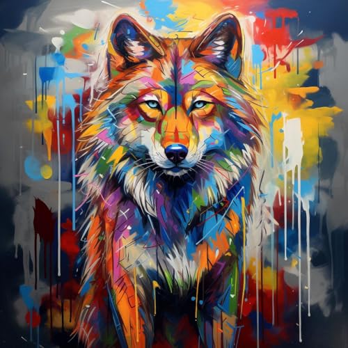 Malen nach Zahlen Erwachsene,DIY Handgemalt Ölgemälde Kit, Mit 3 Pinseln und Acrylfarbe leinwand Kit,40x40 cm,bunter Graffiti-Stil Tier Wolf,,Mit Rahmen Malen nach Zahlen Erwachsene,DIY Handgemalt Ölgemälde Kit, Mit 3 Pinseln und Acrylfarbe leinwand Kit,40x40 cm,bunter Graffiti-Stil Tier Wolf,,Mit Rahmen von WANGXIAO