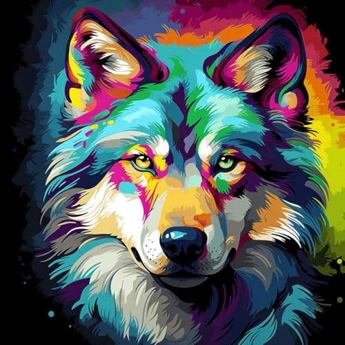 Malen nach Zahlen Erwachsene,DIY Handgemalt Ölgemälde Kit, Mit 3 Pinseln und Acrylfarbe leinwand Kit,40x40 cm,wolf bunt graffiti tier,,Mit Rahmen Malen nach Zahlen Erwachsene,DIY Handgemalt Ölgemälde Kit, Mit 3 Pinseln und Acrylfarbe leinwand Kit,40x40 cm,wolf bunt graffiti tier,,Mit Rahmen von WANGXIAO