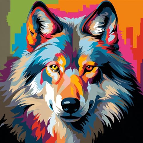 Malen nach Zahlen Erwachsene,DIY Handgemalt Ölgemälde Kit, Mit 3 Pinseln und Acrylfarbe leinwand Kit,40x40 cm,wolf bunt graffiti tier,,Mit Rahmen Malen nach Zahlen Erwachsene,DIY Handgemalt Ölgemälde Kit, Mit 3 Pinseln und Acrylfarbe leinwand Kit,40x40 cm,wolf bunt graffiti tier,,Mit Rahmen von WANGXIAO