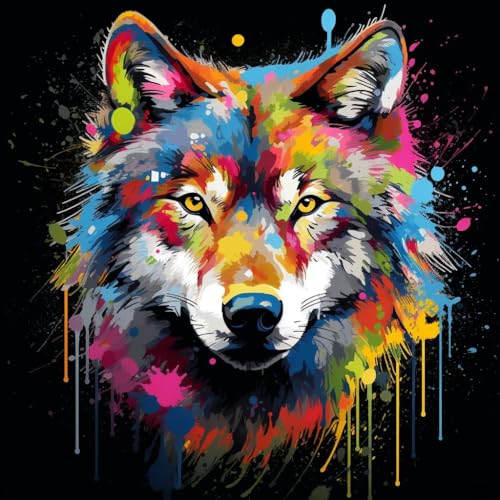 Malen nach Zahlen Erwachsene,DIY Handgemalt Ölgemälde Kit,40x40 cm, Mit 3 Pinseln und Acrylfarbe leinwand Kit,bunter Graffiti-Stil Tier Wolf,,Mit Rahmen Malen nach Zahlen Erwachsene,DIY Handgemalt Ölgemälde Kit,40x40 cm, Mit 3 Pinseln und Acrylfarbe leinwand Kit,bunter Graffiti-Stil Tier Wolf,,Mit Rahmen von WANGXIAO