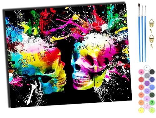 Malen nach Zahlen Erwachsene,DIY Handgemalt Ölgemälde Kit,40x50 cm,Paint by Numbers Adult Mit 3,Pinseln und Acrylfarbe leinwand Kit,Romantischer Totenkopf, liebe dich für immer, Aquarell,mit Rahmen Malen nach Zahlen Erwachsene,DIY Handgemalt Ölgemälde Kit,40x50 cm,Paint by Numbers Adult Mit 3,Pinseln und Acrylfarbe leinwand Kit,Romantischer Totenkopf, liebe dich für immer, Aquarell,mit Rahmen von WANGXIAO