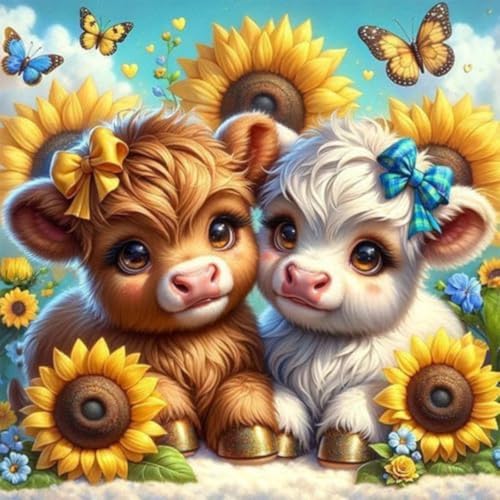 Malen nach Zahlen Erwachsene,Paint by Numbers,DIY Handgemalt Ölgemälde Mit 3 Pinseln und Acrylfarbe knitterfreie leinwand Kit,40x40 cm,Sonnenblumen-Rindfleisch，,Mit Rahmen von WANGXIAO