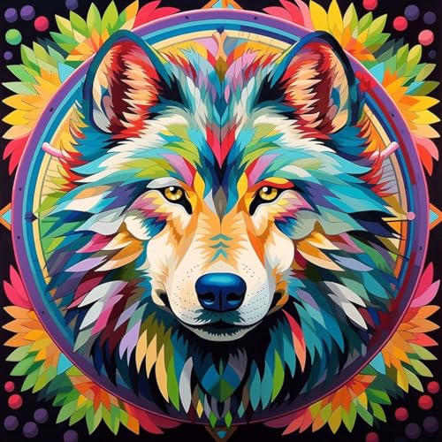 Malen nach Zahlen Erwachsene,Paint by Numbers,DIY Handgemalt Ölgemälde Mit 3 Pinseln und Acrylfarbe knitterfreie leinwand Kit,40x40 cm,bunter Fantasy Tier Wolf,,Mit Rahmen Malen nach Zahlen Erwachsene,Paint by Numbers,DIY Handgemalt Ölgemälde Mit 3 Pinseln und Acrylfarbe knitterfreie leinwand Kit,40x40 cm,bunter Fantasy Tier Wolf,,Mit Rahmen von WANGXIAO