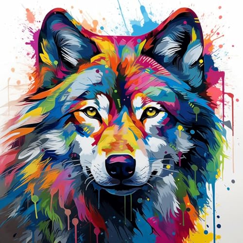 Malen nach Zahlen Erwachsene,Paint by Numbers,DIY Handgemalt Ölgemälde Mit 3 Pinseln und Acrylfarbe knitterfreie leinwand Kit,40x40 cm,bunter Graffiti-Stil Tier Wolf,,Mit Rahmen Malen nach Zahlen Erwachsene,Paint by Numbers,DIY Handgemalt Ölgemälde Mit 3 Pinseln und Acrylfarbe knitterfreie leinwand Kit,40x40 cm,bunter Graffiti-Stil Tier Wolf,,Mit Rahmen von WANGXIAO