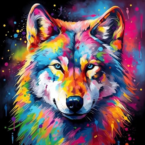 Malen nach Zahlen Erwachsene,Paint by Numbers,DIY Handgemalt Ölgemälde Mit 3 Pinseln und Acrylfarbe knitterfreie leinwand Kit,40x40 cm,wolf bunt graffiti tier,,Mit Rahmen Malen nach Zahlen Erwachsene,Paint by Numbers,DIY Handgemalt Ölgemälde Mit 3 Pinseln und Acrylfarbe knitterfreie leinwand Kit,40x40 cm,wolf bunt graffiti tier,,Mit Rahmen von WANGXIAO