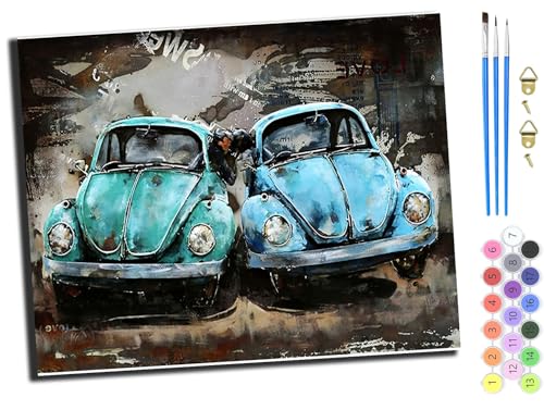 WANGXIAO Art Malen Nach Zahlen Erwachsene,Diy Handgemalt Ölgemälde Leinwand Set für Home Haus Deko,(40x50cm),Blaues Auto,mit Rahmen von WANGXIAO