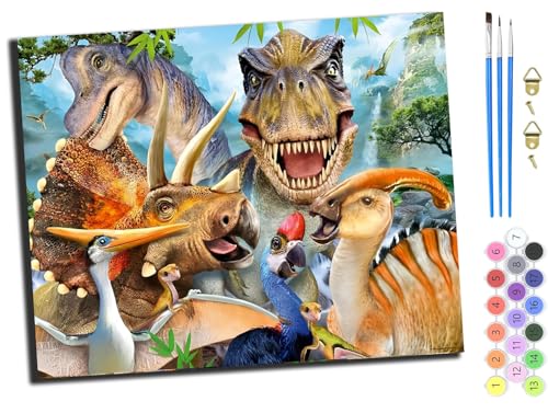 WANGXIAO Art Malen Nach Zahlen Erwachsene,Diy Handgemalt Ölgemälde Leinwand Set für Home Haus Deko,(40x50cm),Glückliches Dinosaurier-Jurassic-Tier,ohne Rahmen von WANGXIAO