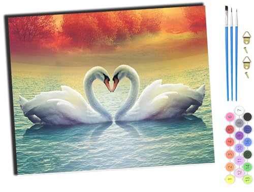 WANGXIAO DIY Ölgemälde Malen nach Zahlen Erwachsene,40x50cm Handgemalte Geschenke Zahlenmalerei ab 5 Öl Wandkunst Haus Dekoration malen，Liebe Schwan Tier,ohne Rahmen von WANGXIAO