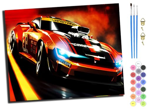 WANGXIAO Malen Nach Zahlen,DIY Handgemalt Ölgemälde,3 Pinseln und Vorgedruckt Leinwand，Ölgemälde,Festival Geschenk Home Deko，40x50cm,RennautoAdvanced Car Auto,mit Rahmen von WANGXIAO