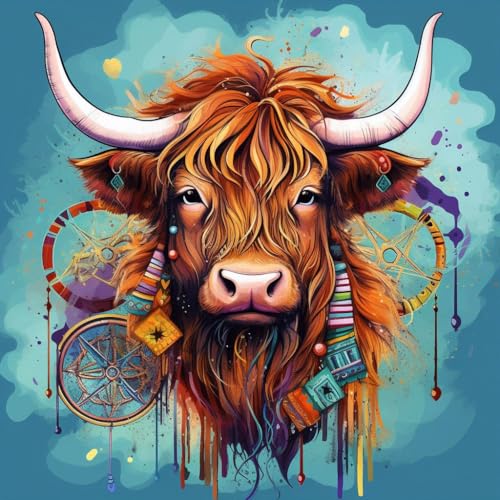 WANGXIAO Malen Nach Zahlen Erwachsene,DIY Handgemalt Ölgemälde,mit Pinseln Malerei Kits Erwachsene Kunsthandwerk für Zuhause 40x40 cm,Bunter Traumfänger Highland Cow,,ohne Rahmen WANGXIAO Malen Nach Zahlen Erwachsene,DIY Handgemalt Ölgemälde,mit Pinseln Malerei Kits Erwachsene Kunsthandwerk für Zuhause 40x40 cm,Bunter Traumfänger Highland Cow,,ohne Rahmen von WANGXIAO