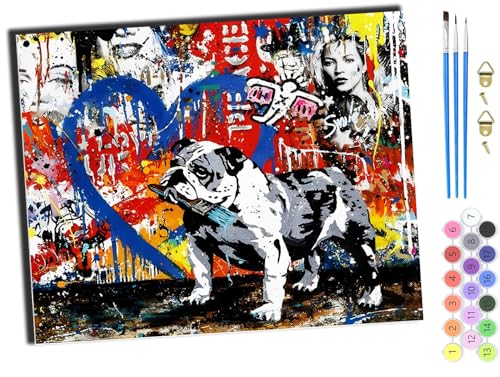 WANGXIAO Malen Nach Zahlen Erwachsene,DIY Handgemalt Ölgemälde,mit Pinseln Malerei Kits Erwachsene Kunsthandwerk für Zuhause 40x50 cm,Graffiti Bulldog Hund,ohne Rahmen WANGXIAO Malen Nach Zahlen Erwachsene,DIY Handgemalt Ölgemälde,mit Pinseln Malerei Kits Erwachsene Kunsthandwerk für Zuhause 40x50 cm,Graffiti Bulldog Hund,ohne Rahmen von WANGXIAO