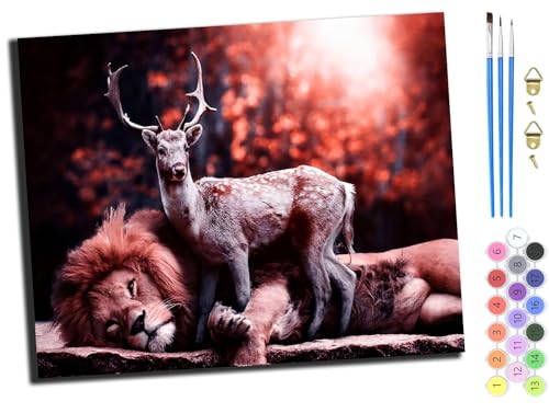 WANGXIAO Malen Nach Zahlen Erwachsene,DIY Handgemalt Ölgemälde,mit Pinseln Malerei Kits Erwachsene Kunsthandwerk für Zuhause 40x50 cm,Tier Sika Hirsch Löwe,mit Rahmen WANGXIAO Malen Nach Zahlen Erwachsene,DIY Handgemalt Ölgemälde,mit Pinseln Malerei Kits Erwachsene Kunsthandwerk für Zuhause 40x50 cm,Tier Sika Hirsch Löwe,mit Rahmen von WANGXIAO