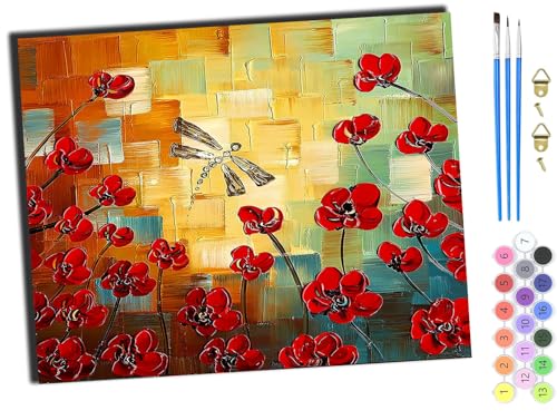 WANGXIAO Malen Nach Zahlen Erwachsene,DIY Handgemalt Ölgemälde,mit Pinseln Malerei Kits Erwachsene Kunsthandwerk für Zuhause 40x50 cm,Tiere Libelle Rose Rot,mit Rahmen WANGXIAO Malen Nach Zahlen Erwachsene,DIY Handgemalt Ölgemälde,mit Pinseln Malerei Kits Erwachsene Kunsthandwerk für Zuhause 40x50 cm,Tiere Libelle Rose Rot,mit Rahmen von WANGXIAO