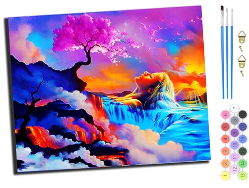 WANGXIAO Malen Nach Zahlen Erwachsene,DIY Handgemalt Ölgemälde,mit Pinseln Malerei Kits Erwachsene Kunsthandwerk für Zuhause 40x50 cm,Vulkan Ozean Landschaft,ohne Rahmen von WANGXIAO