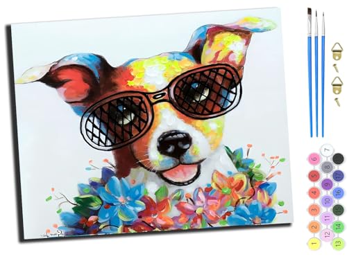 WANGXIAO Malen Nach Zahlen Erwachsene,DIY Handgemalt Ölgemälde Kit,Anfänger Kreativ Bastelset für Erwachsene und Mädchen Geschenk,16x20 inch,Süßer Hund mit bunten Blumen,mit Rahmen WANGXIAO Malen Nach Zahlen Erwachsene,DIY Handgemalt Ölgemälde Kit,Anfänger Kreativ Bastelset für Erwachsene und Mädchen Geschenk,16x20 inch,Süßer Hund mit bunten Blumen,mit Rahmen von WANGXIAO