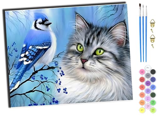 WANGXIAO Malen Nach Zahlen Erwachsene,DIY Handgemalt Ölgemälde Kit,Anfänger Kreativ Bastelset für Erwachsene und Mädchen Geschenk,16x20 inch,Tiere Katzen und Vögel Tiere,mit Rahmen WANGXIAO Malen Nach Zahlen Erwachsene,DIY Handgemalt Ölgemälde Kit,Anfänger Kreativ Bastelset für Erwachsene und Mädchen Geschenk,16x20 inch,Tiere Katzen und Vögel Tiere,mit Rahmen von WANGXIAO
