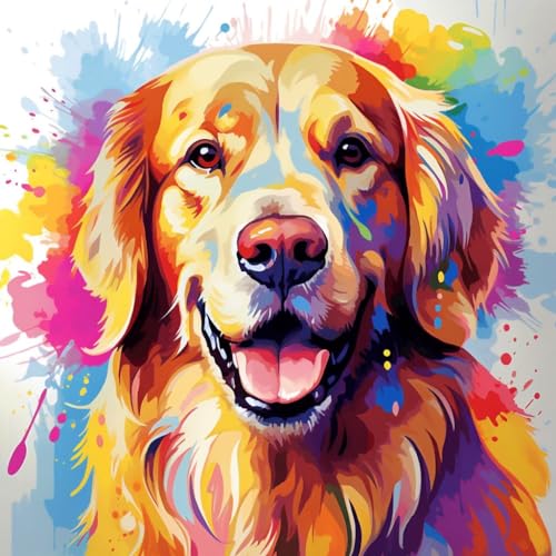 WANGXIAO Malen Nach Zahlen Erwachsene,DIY Handgemalt Ölgemälde Kit,inklusive Pinsel und Acrylfarben,40x40 cm,Bunter Graffiti-Golden Retriever-Hund，,ohne Rahmen von WANGXIAO