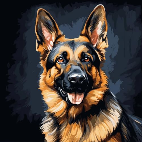 WANGXIAO Malen Nach Zahlen Erwachsene,DIY Handgemalt Ölgemälde Kit,inklusive Pinsel und Acrylfarben,40x40 cm,Schwarzer Deutscher Schäferhund Porträt，,ohne Rahmen von WANGXIAO