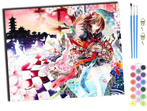 WANGXIAO Malen Nach Zahlen Erwachsene,DIY Handgemalt Ölgemälde Kit,inklusive Pinsel und Acrylfarben,40x50 cm,Anime japanische Mädchen Kimono Geisha,mit Rahmen von WANGXIAO