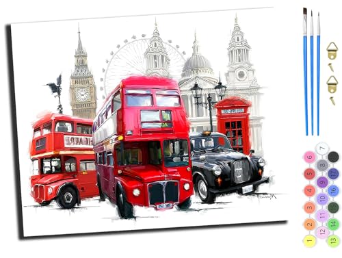 WANGXIAO Malen Nach Zahlen Erwachsene,DIY Handgemalt Ölgemälde Kit,inklusive Pinsel und Acrylfarben,40x50 cm,Auto Big Ben London Impression,mit Rahmen von WANGXIAO