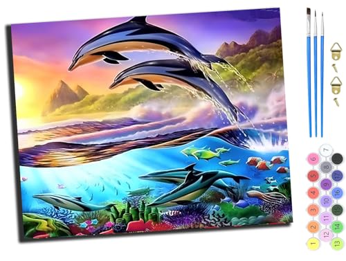 WANGXIAO Malen Nach Zahlen Erwachsene,DIY Handgemalt Ölgemälde Kit,inklusive Pinsel und Acrylfarben,40x50 cm,Delphin Farbe Ozean Tier,mit Rahmen WANGXIAO Malen Nach Zahlen Erwachsene,DIY Handgemalt Ölgemälde Kit,inklusive Pinsel und Acrylfarben,40x50 cm,Delphin Farbe Ozean Tier,mit Rahmen von WANGXIAO