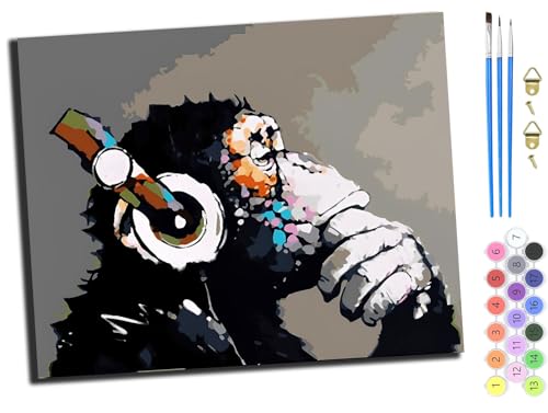 WANGXIAO Malen Nach Zahlen Erwachsene,DIY Handgemalt Ölgemälde Kit,inklusive Pinsel und Acrylfarben,40x50 cm,Gorilla mit Kopfhörern,ohne Rahmen WANGXIAO Malen Nach Zahlen Erwachsene,DIY Handgemalt Ölgemälde Kit,inklusive Pinsel und Acrylfarben,40x50 cm,Gorilla mit Kopfhörern,ohne Rahmen von WANGXIAO