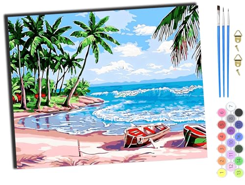 WANGXIAO Malen Nach Zahlen Erwachsene,DIY Handgemalt Ölgemälde Kit,inklusive Pinsel und Acrylfarben,40x50 cm,Strandlandschaft am Meer,ohne Rahmen von WANGXIAO