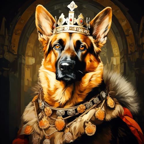 WANGXIAO Malen Nach Zahlen Erwachsene,DIY Ölgemälde Leinwand Kit mit Pinseln und Acrylfarbe für Home Haus Deko,40x40cm,Deutscher Schäferhund König，,Mit Rahmen von WANGXIAO