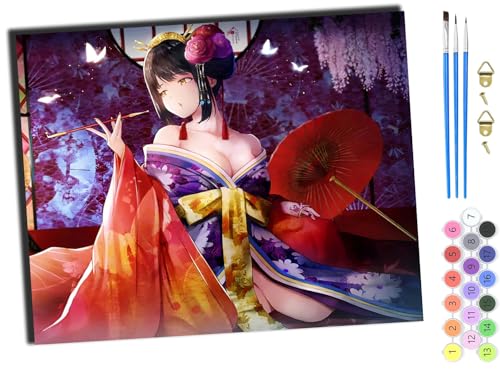 WANGXIAO Malen Nach Zahlen Erwachsene,DIY Ölgemälde Leinwand Kit mit Pinseln und Acrylfarbe für Home Haus Deko,50x40cm,Anime japanische Mädchen Kimono Geisha,mit Rahmen WANGXIAO Malen Nach Zahlen Erwachsene,DIY Ölgemälde Leinwand Kit mit Pinseln und Acrylfarbe für Home Haus Deko,50x40cm,Anime japanische Mädchen Kimono Geisha,mit Rahmen von WANGXIAO