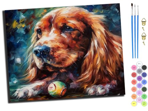WANGXIAO Malen Nach Zahlen Erwachsene,DIY Ölgemälde Leinwand Kit mit Pinseln und Acrylfarbe für Home Haus Deko,50x40cm,Bunter Cocker Spaniel und Ball,ohne Rahmen WANGXIAO Malen Nach Zahlen Erwachsene,DIY Ölgemälde Leinwand Kit mit Pinseln und Acrylfarbe für Home Haus Deko,50x40cm,Bunter Cocker Spaniel und Ball,ohne Rahmen von WANGXIAO