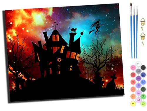 WANGXIAO Malen Nach Zahlen Erwachsene,DIY Ölgemälde Leinwand Kit mit Pinseln und Acrylfarbe für Home Haus Deko,50x40cm,Bunter Sternenhimmel Märchen Zauberhaus,mit Rahmen WANGXIAO Malen Nach Zahlen Erwachsene,DIY Ölgemälde Leinwand Kit mit Pinseln und Acrylfarbe für Home Haus Deko,50x40cm,Bunter Sternenhimmel Märchen Zauberhaus,mit Rahmen von WANGXIAO