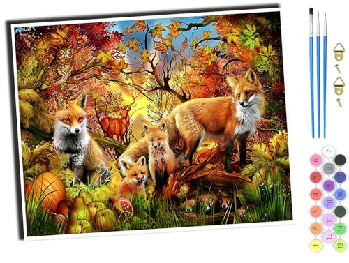 WANGXIAO Malen Nach Zahlen Erwachsene,DIY Ölgemälde Leinwand Kit mit Pinseln und Acrylfarbe für Home Haus Deko,50x40cm,Fuchs Tier,ohne Rahmen von WANGXIAO